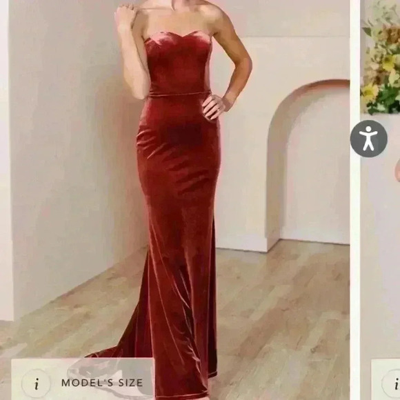 Velvet Strapless Floor Length Dress in Romantic Rose - Picture 4 of 8